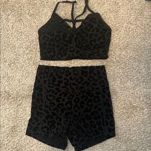 Black Leopard Print Sports Bra and Shorts Set